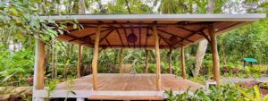 Yoga space among the tropical garden for all guests to use, where classes will be held.